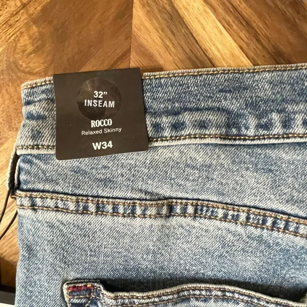 True Religion Rocco Jeans Moto Ribbed Denim‎ Relaxed Skinny Mens 34x32 New